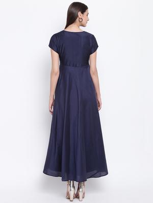 embroidered silk fit & flare ethnic dress - 16637166 - Standard Image - 3