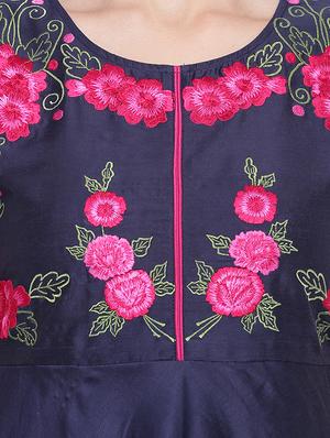 embroidered silk fit & flare ethnic dress - 16637166 - Standard Image - 4