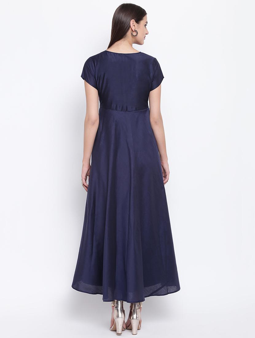 embroidered silk fit & flare ethnic dress - 16637166 - Zoom Image - 3