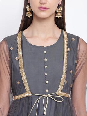 lace detailed silk fit & flare ethnic dress - 16637170 - Standard Image - 4
