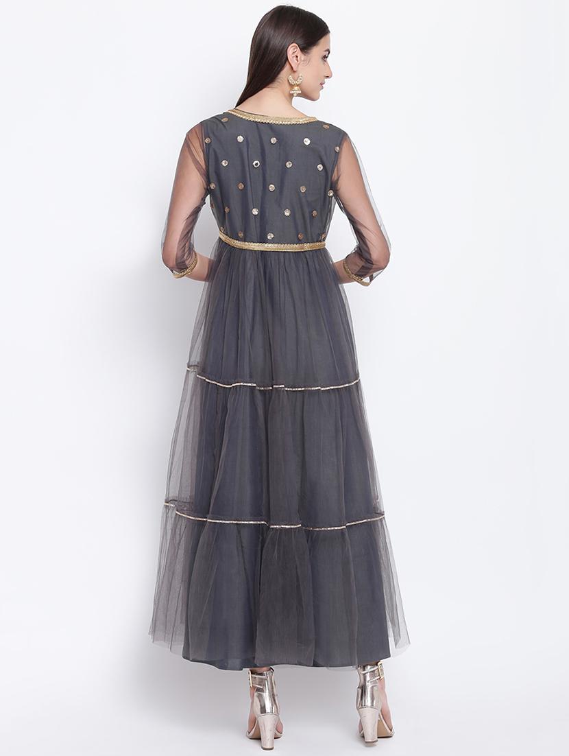 lace detailed silk fit & flare ethnic dress - 16637170 - Zoom Image - 3