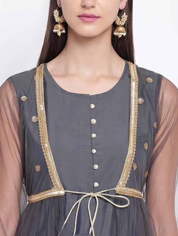 lace detailed silk fit & flare ethnic dress - 16637170 - Zoom Image - 4