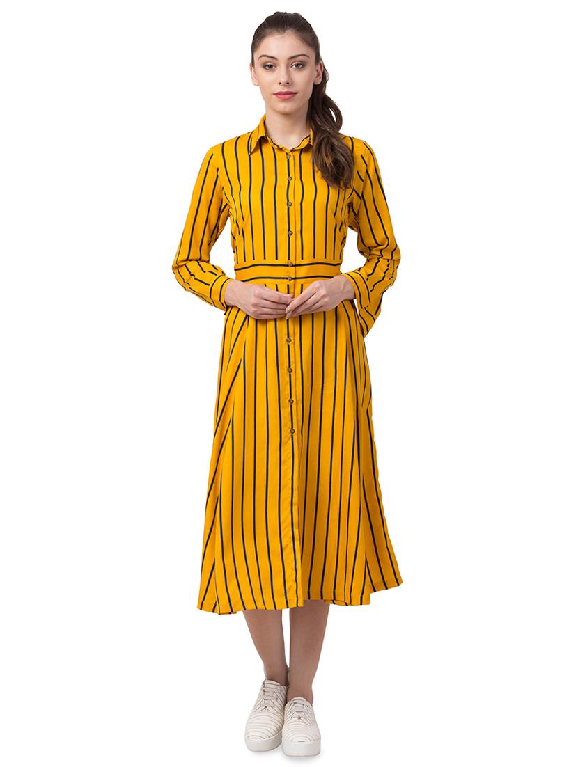 long sleeved striped a-line dress - 16637216 - Zoom Image - 1