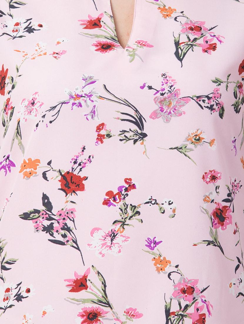 keyhole neck cap sleeved floral top - 16637221 - Zoom Image - 5