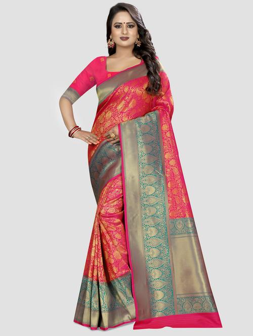 self-design kanjivaram saree with blouse - 16637246 - Standard Image - 1