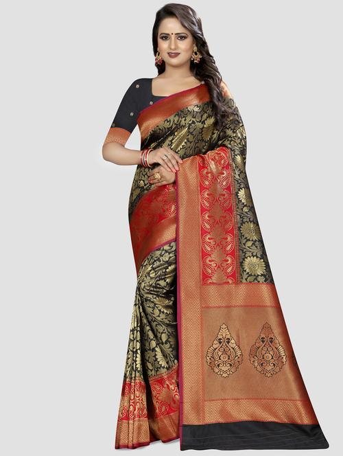 self-design kanjivaram saree with blouse - 16637250 - Very Small Image - 1