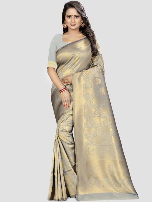 self-design kanjivaram saree with blouse - 16637268 - Standard Image - 1
