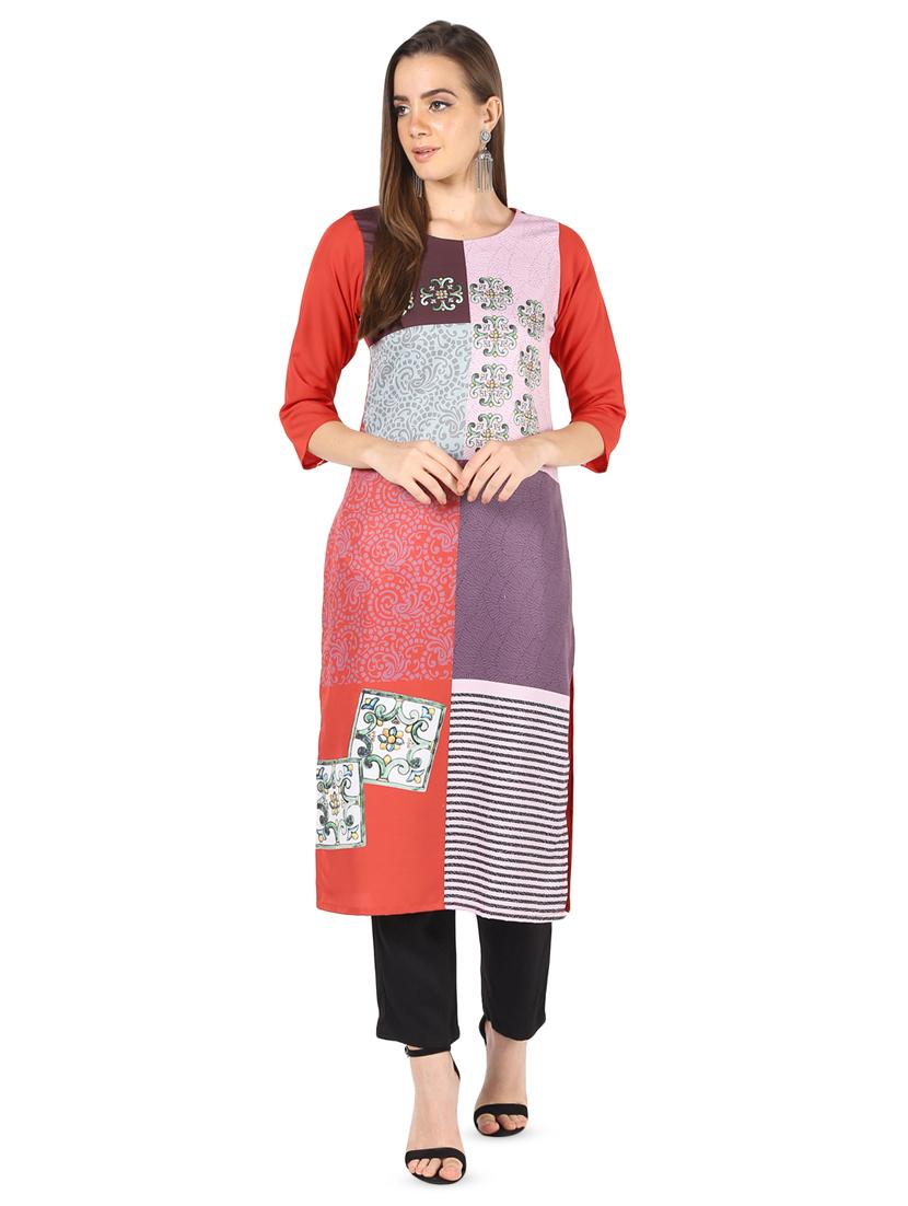 printed color block straight kurta - 16637357 - Zoom Image - 1