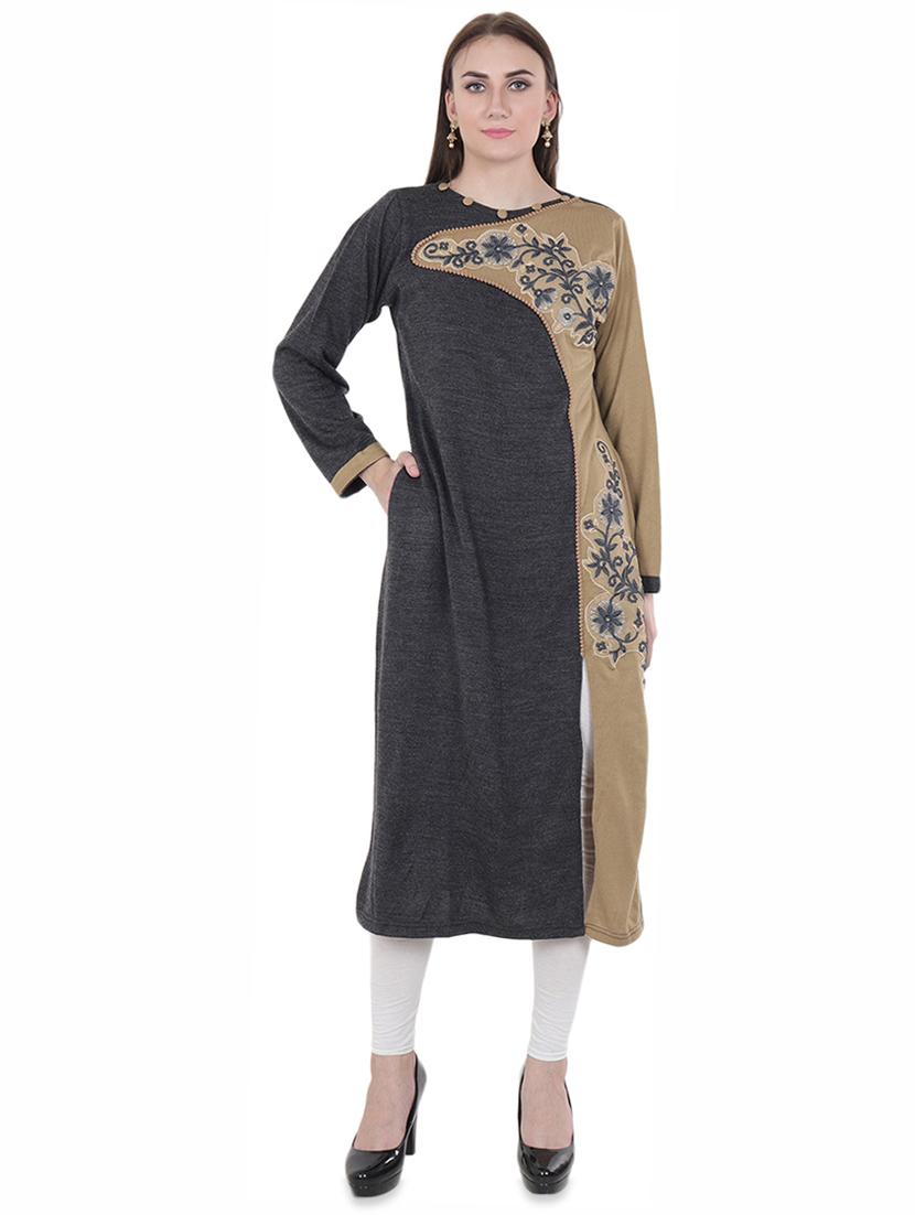 contrast woolen kurta - 16637534 - Zoom Image - 1