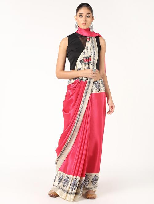 bordered printed saree with blouse - 16637561 - Standard Image - 1