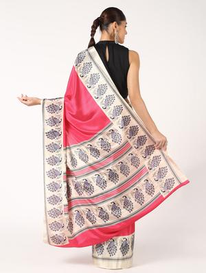 bordered printed saree with blouse - 16637561 - Standard Image - 2