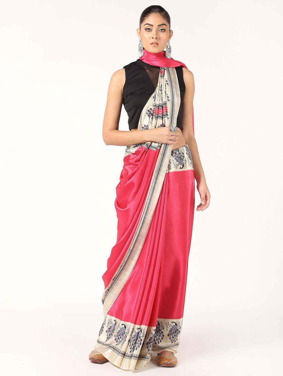 bordered printed saree with blouse - 16637561 - Zoom Image - 1