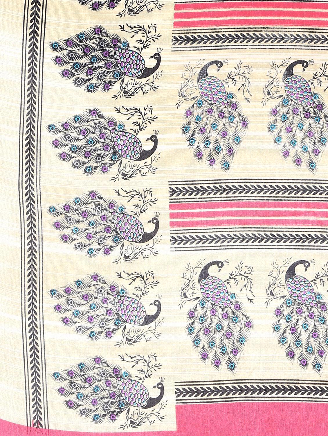 bordered printed saree with blouse - 16637561 - Zoom Image - 4