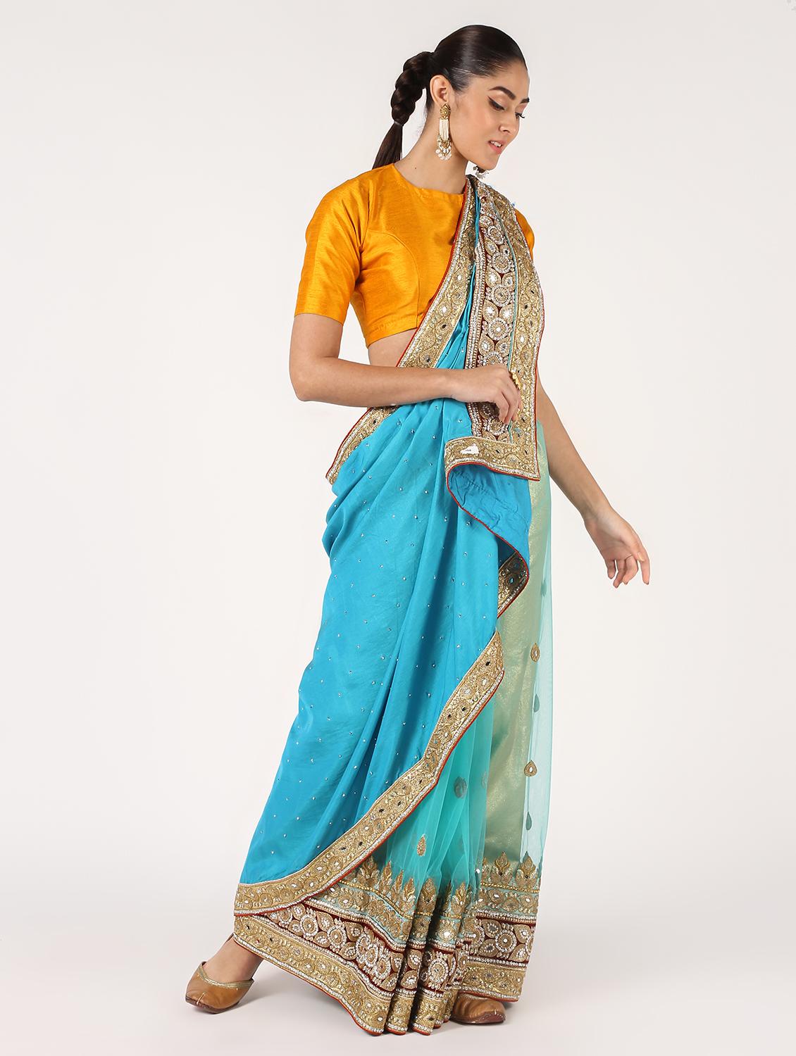 embellished zardosi work saree with blouse - 16637570 - Zoom Image - 1