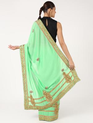 gold embroidered saree with blouse - 16637600 - Standard Image - 2