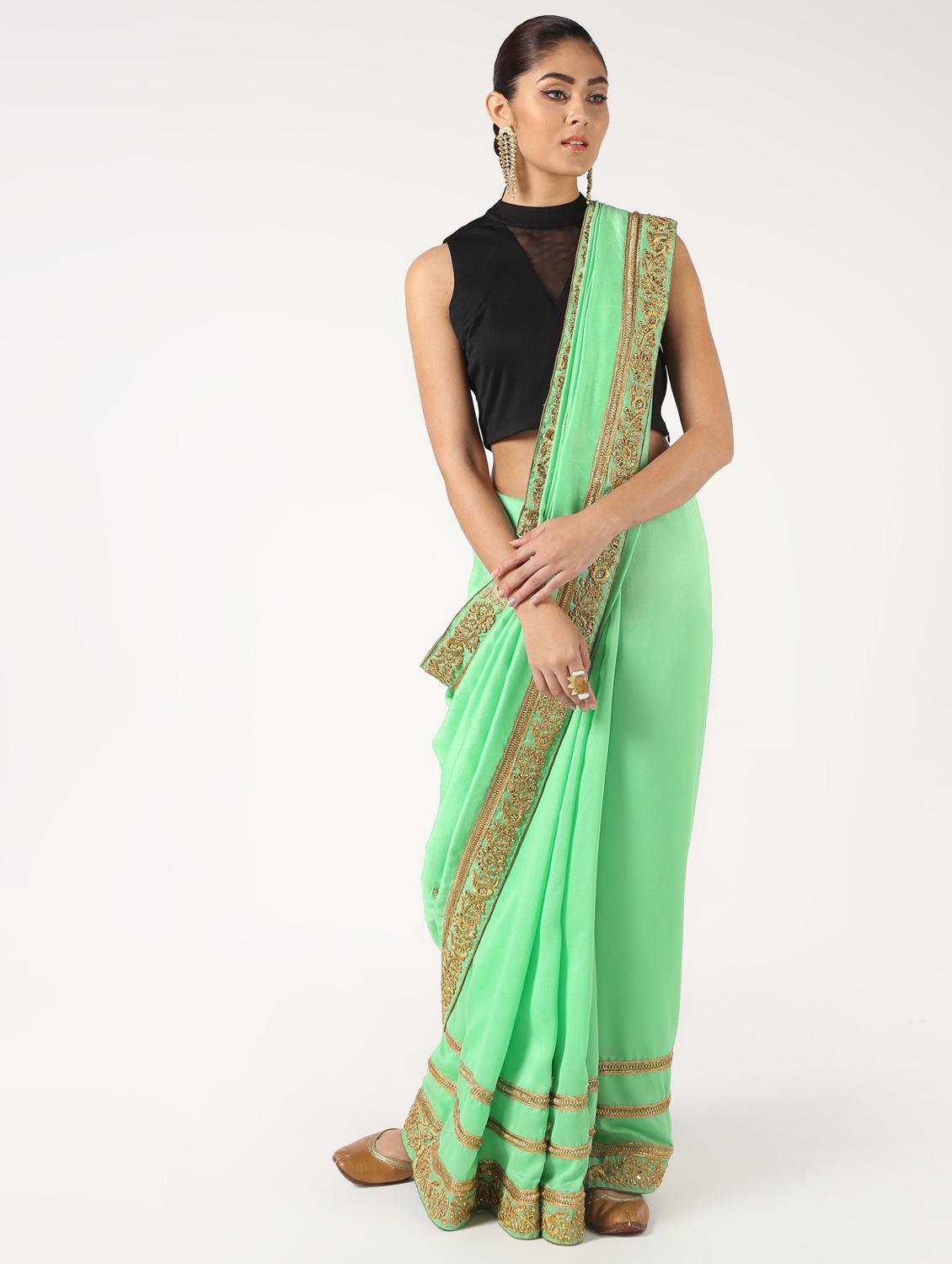 gold embroidered saree with blouse - 16637600 - Zoom Image - 1