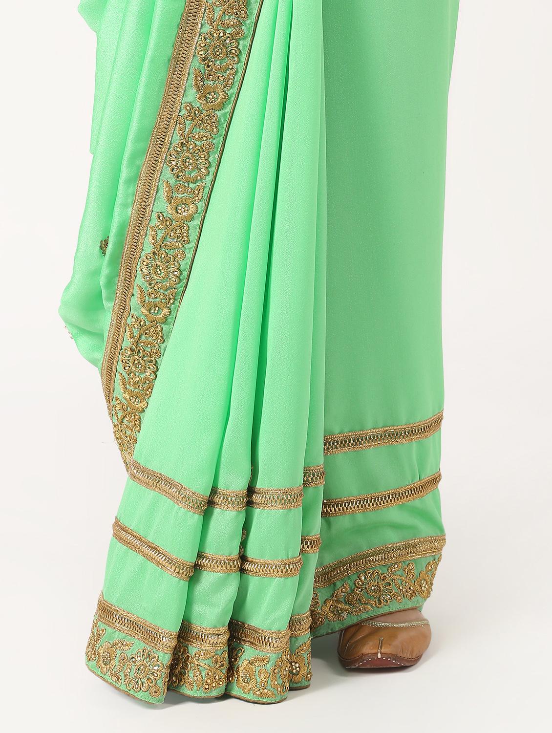 gold embroidered saree with blouse - 16637600 - Zoom Image - 3