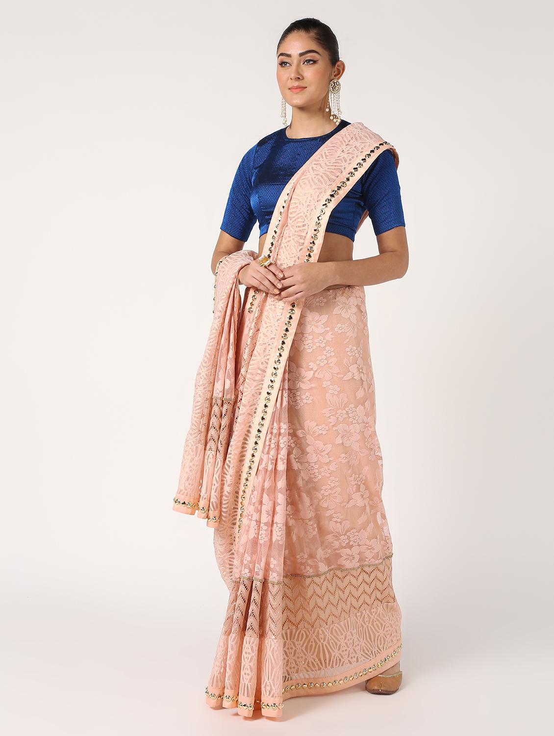 self-design net saree with blouse - 16637608 - Zoom Image - 1