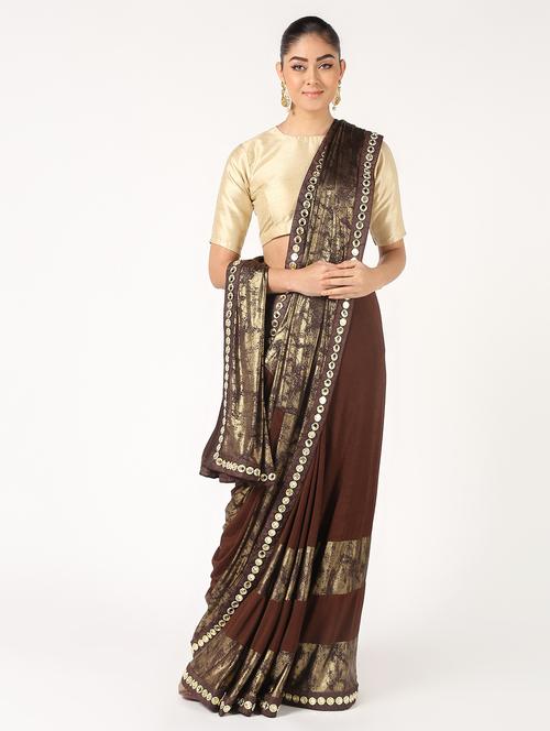 abstract lace detailed saree with blouse - 16637611 - Standard Image - 1