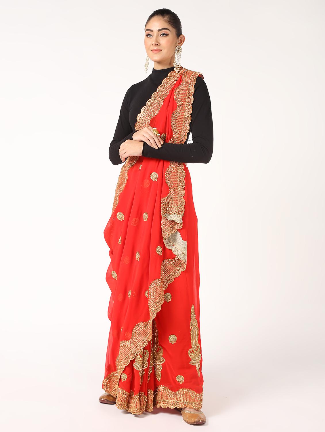zari embroidered saree with blouse - 16637614 - Zoom Image - 1