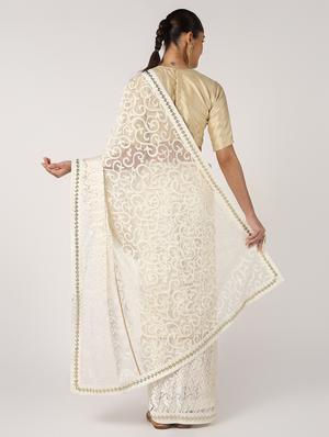 self-design lace detailed saree with blouse - 16637616 - Standard Image - 2