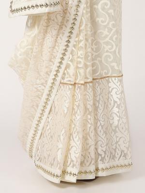 self-design lace detailed saree with blouse - 16637616 - Standard Image - 3