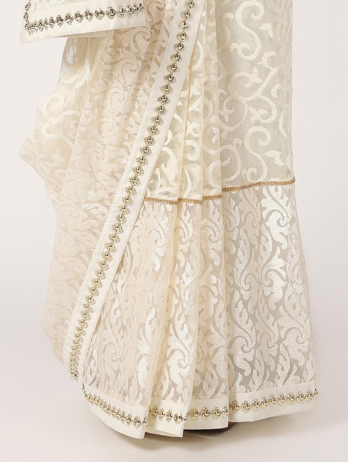 self-design lace detailed saree with blouse - 16637616 - Zoom Image - 3