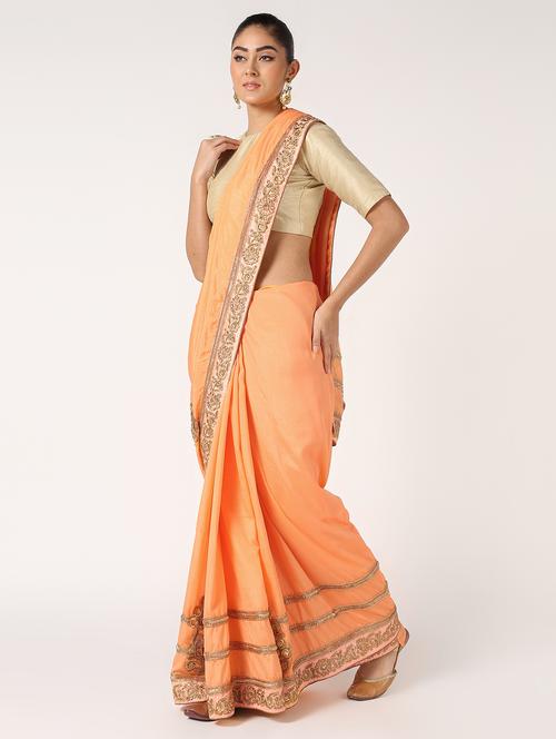 zari embroidered saree with blouse - 16637617 - Standard Image - 1