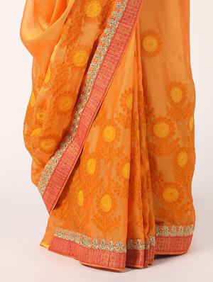 floral embroidered saree with blouse - 16637621 - Standard Image - 3