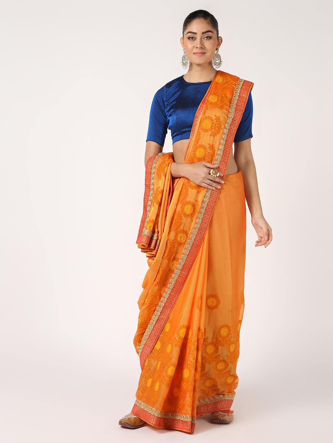 floral embroidered saree with blouse - 16637621 - Zoom Image - 1