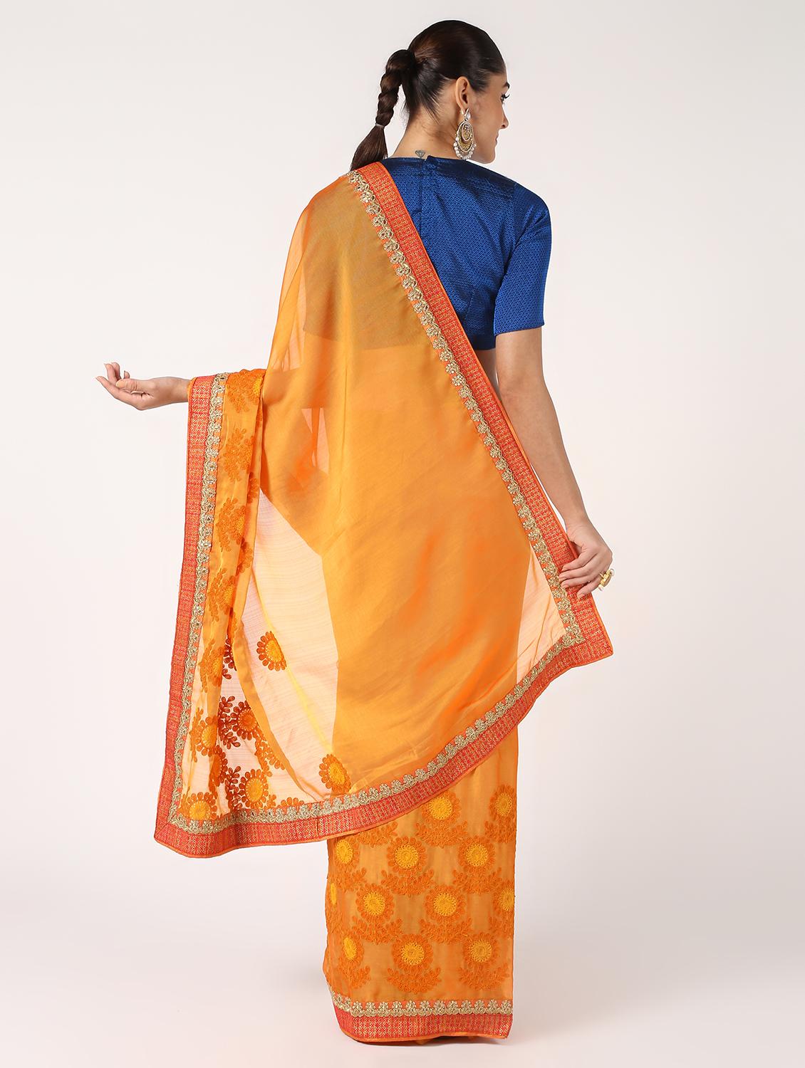 floral embroidered saree with blouse - 16637621 - Zoom Image - 2