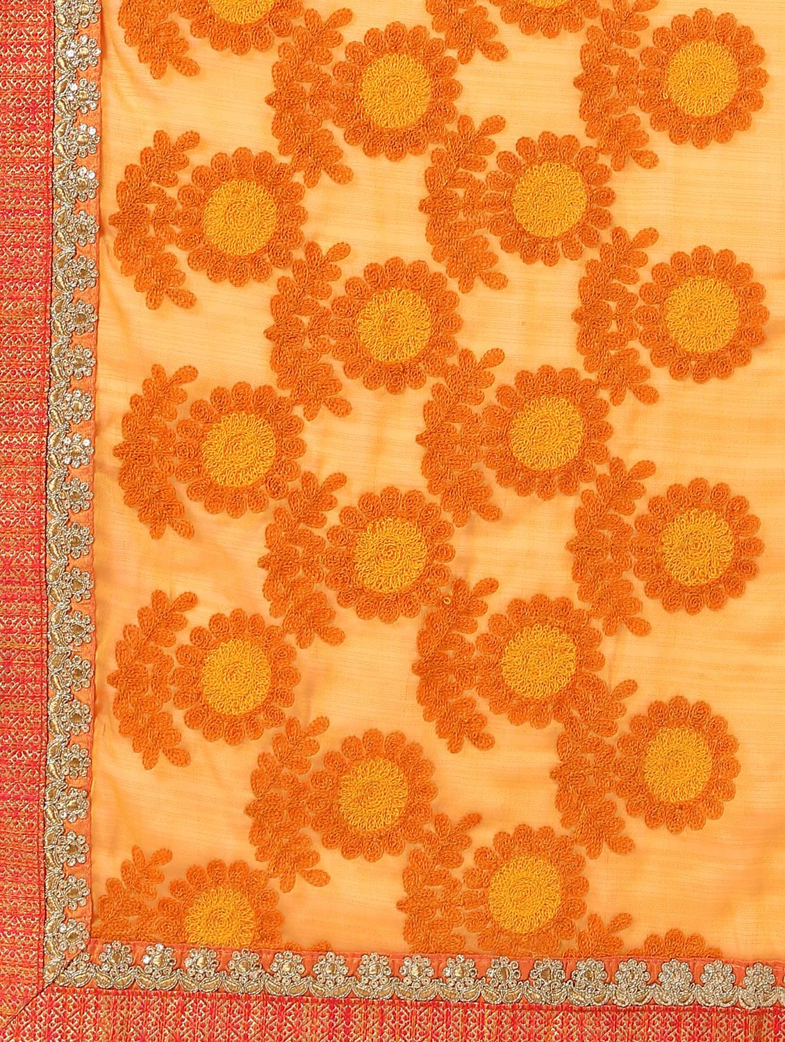 floral embroidered saree with blouse - 16637621 - Zoom Image - 5