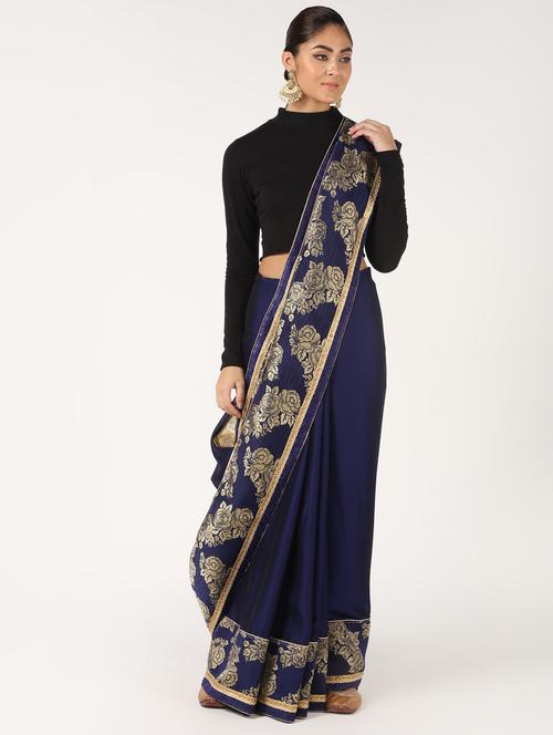 zari embroidered saree with blouse - 16637630 - Standard Image - 1