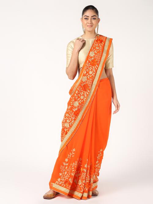 embroidered floral saree with blouse - 16637634 - Standard Image - 1