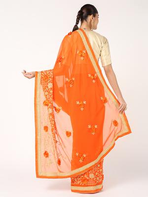 embroidered floral saree with blouse - 16637634 - Standard Image - 2