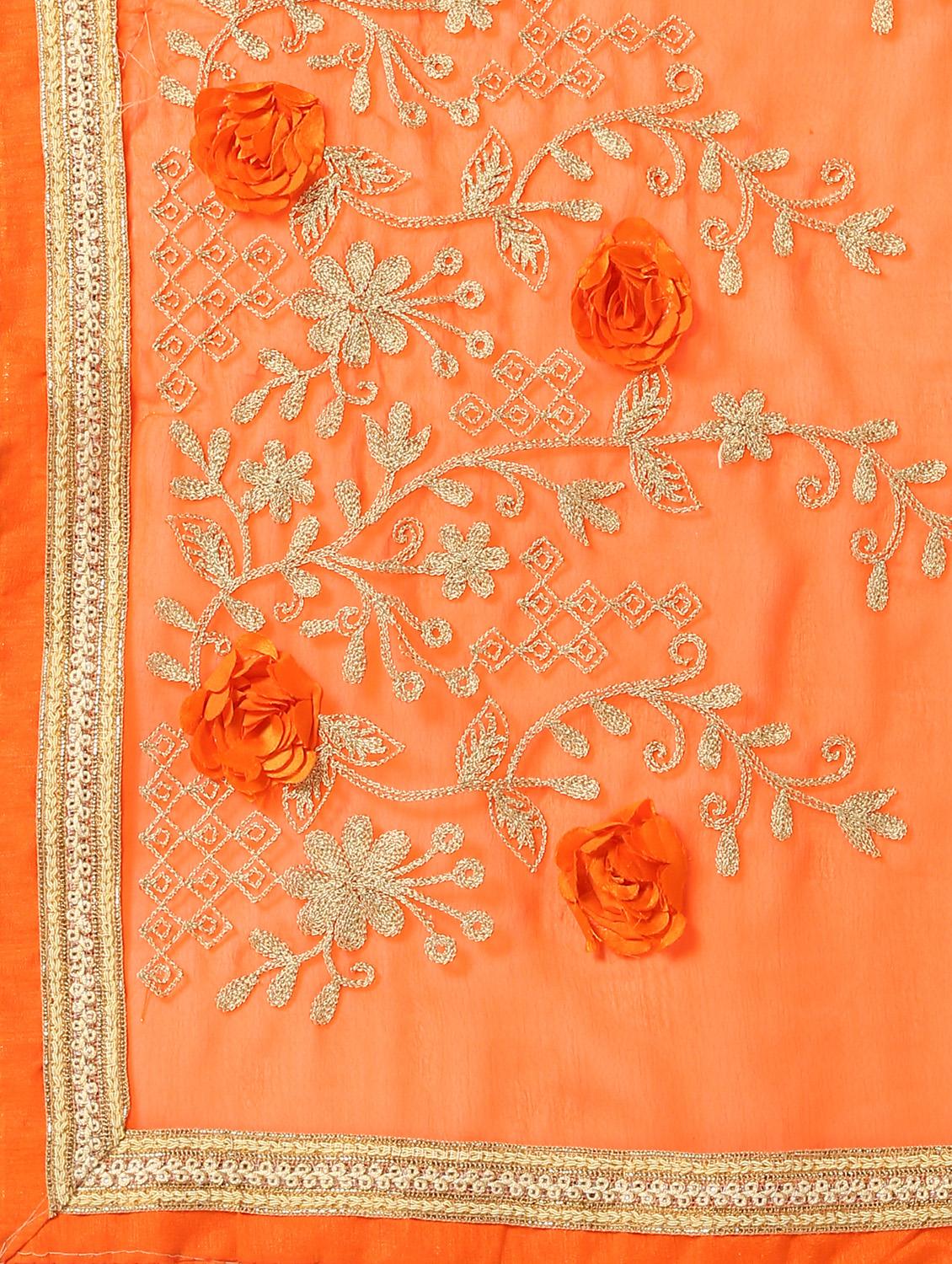 embroidered floral saree with blouse - 16637634 - Zoom Image - 4