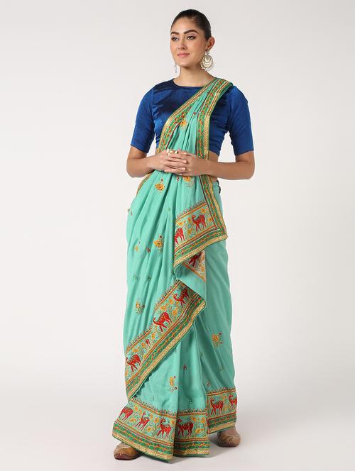 embroidered floral saree with blouse - 16637635 - Very Small Image - 1