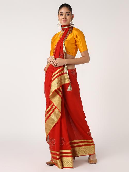 solid bordered saree with blouse - 16637649 - Very Small Image - 1
