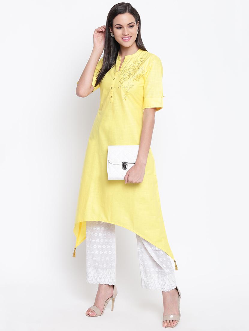 solid asymmetric kurta - 16637677 - Zoom Image - 1
