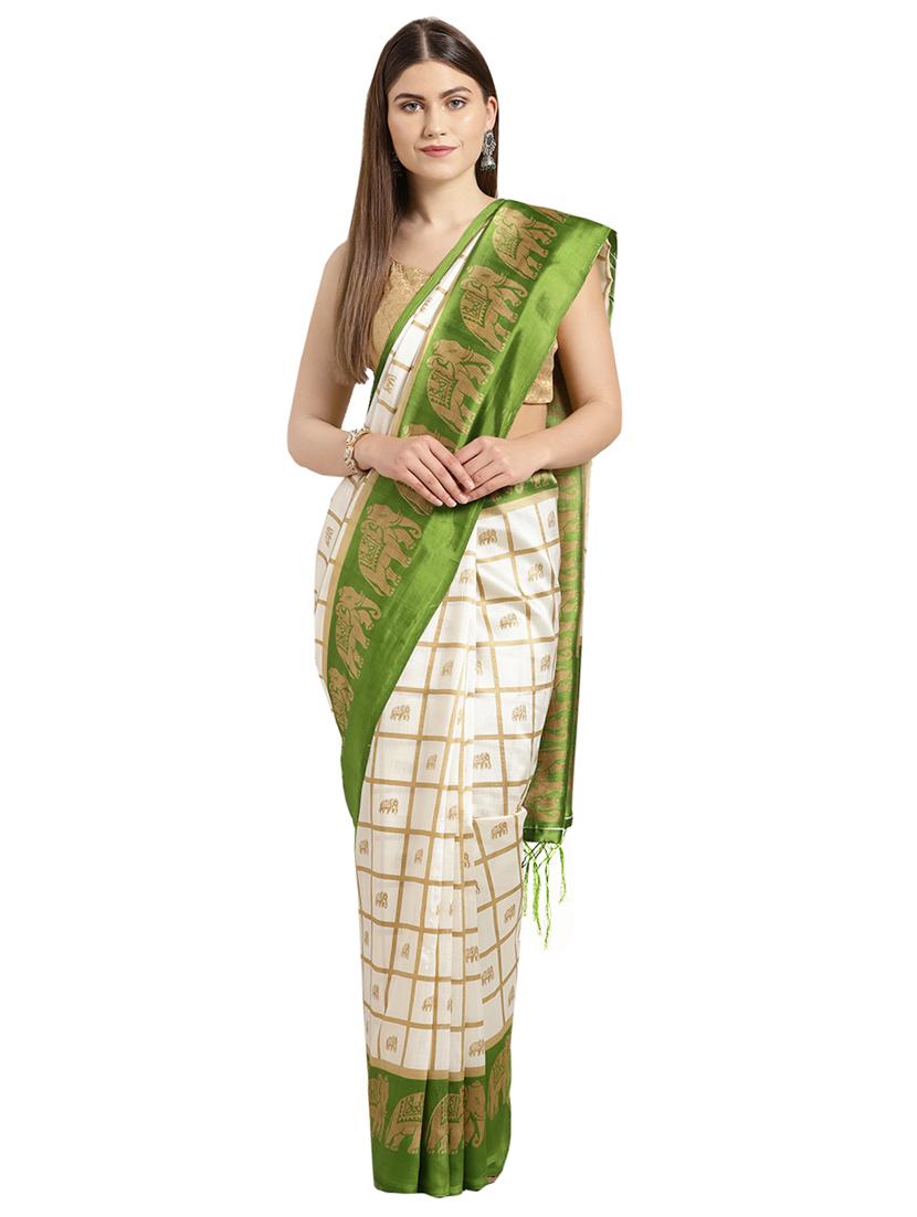 checkered woven saree with blouse - 16637700 - Zoom Image - 1