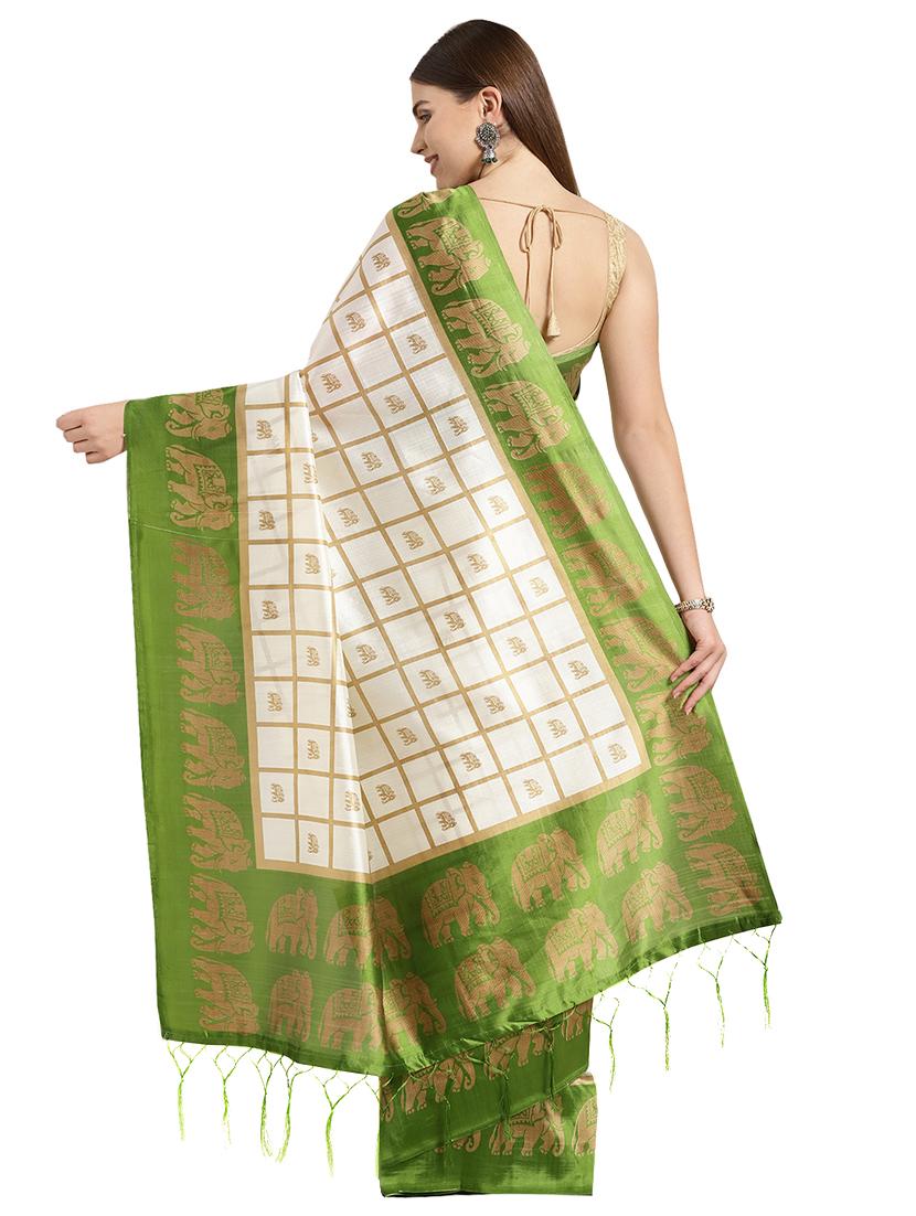 checkered woven saree with blouse - 16637700 - Zoom Image - 2