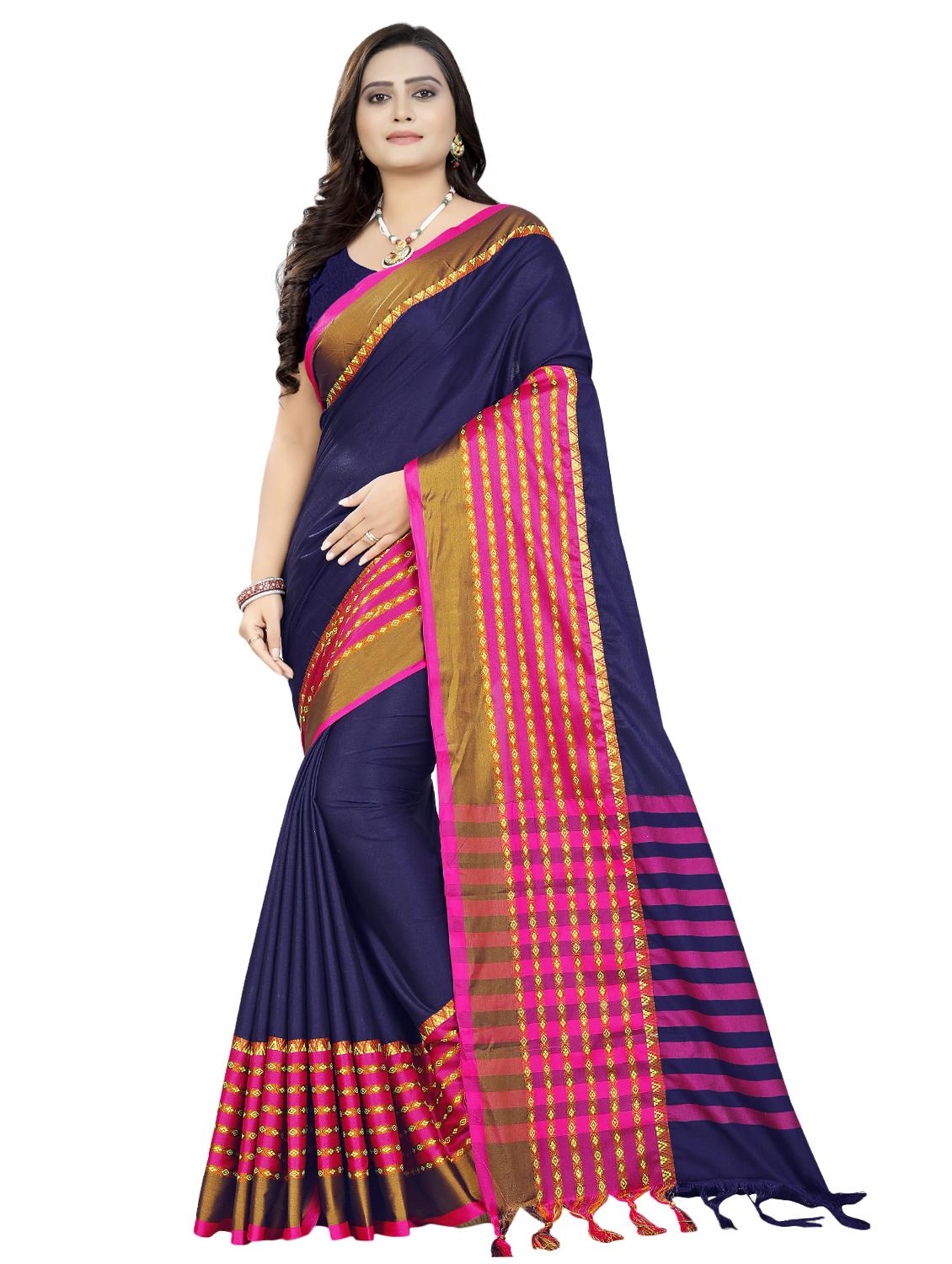 solid printed saree with blouse - 16637764 - Zoom Image - 1