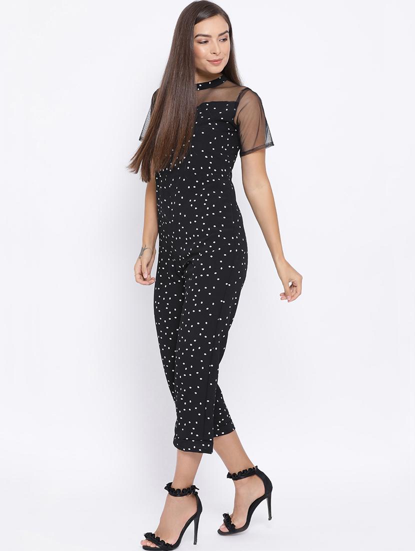 sheer panel polka dot jumpsuit - 16637894 - Zoom Image - 3