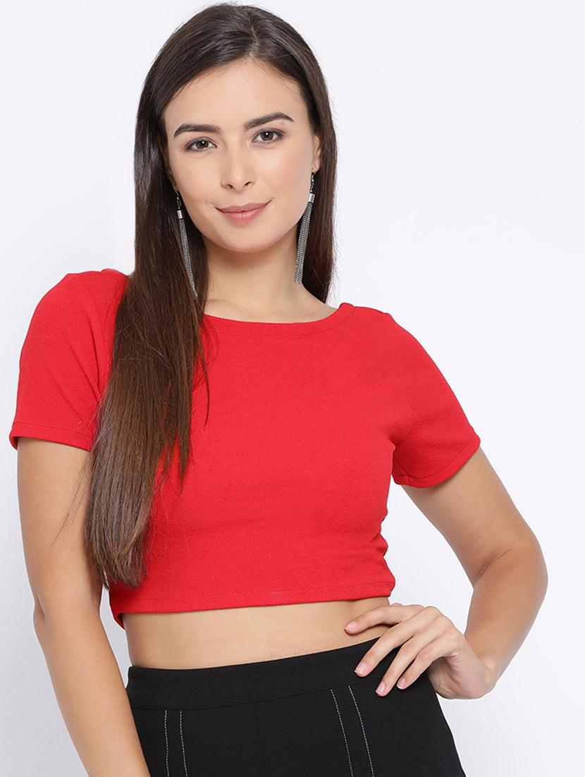 round neck solid crop top - 16637897 - Zoom Image - 2