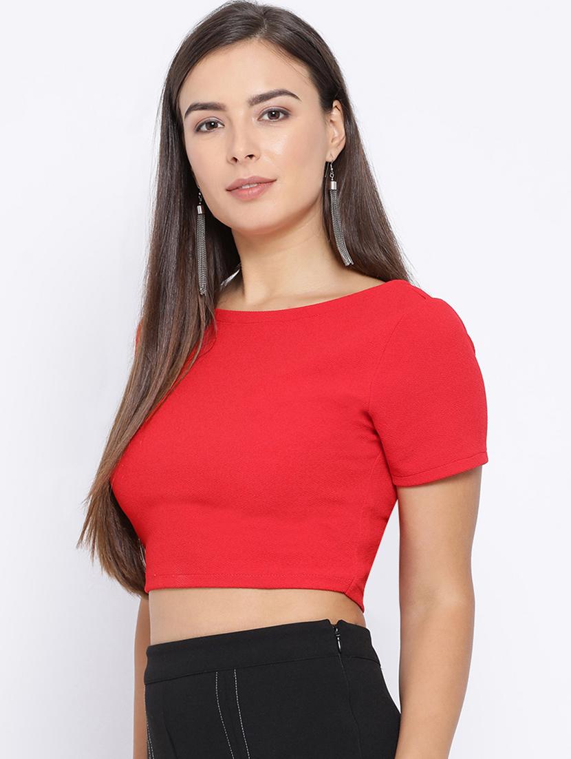 round neck solid crop top - 16637897 - Zoom Image - 3