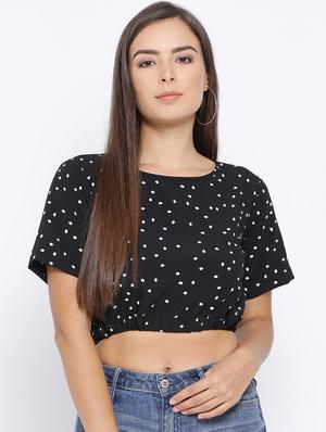 boat neck polka dot crop top - 16637898 - Standard Image - 2