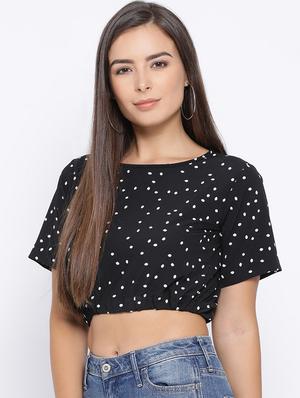 boat neck polka dot crop top - 16637898 - Standard Image - 3