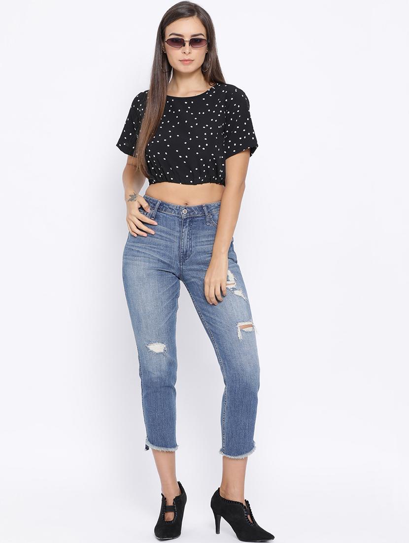 boat neck polka dot crop top - 16637898 - Zoom Image - 1