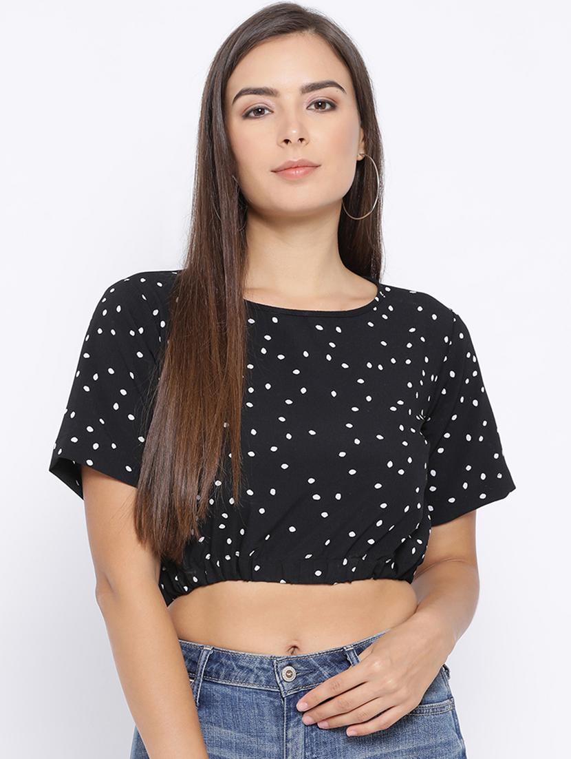 boat neck polka dot crop top - 16637898 - Zoom Image - 2