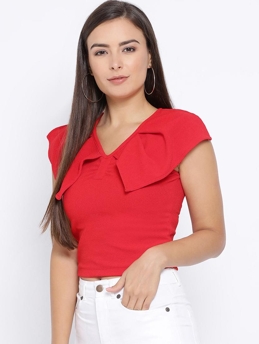 v-neck solid crop top - 16637901 - Zoom Image - 3